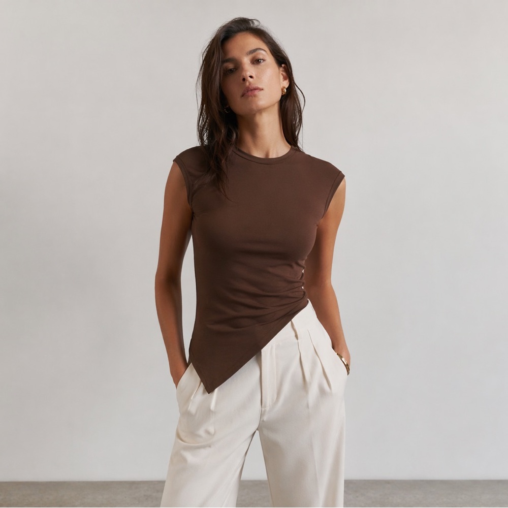 NWT Zara Asymmetrical Sleeveless T-Shirt in Brown